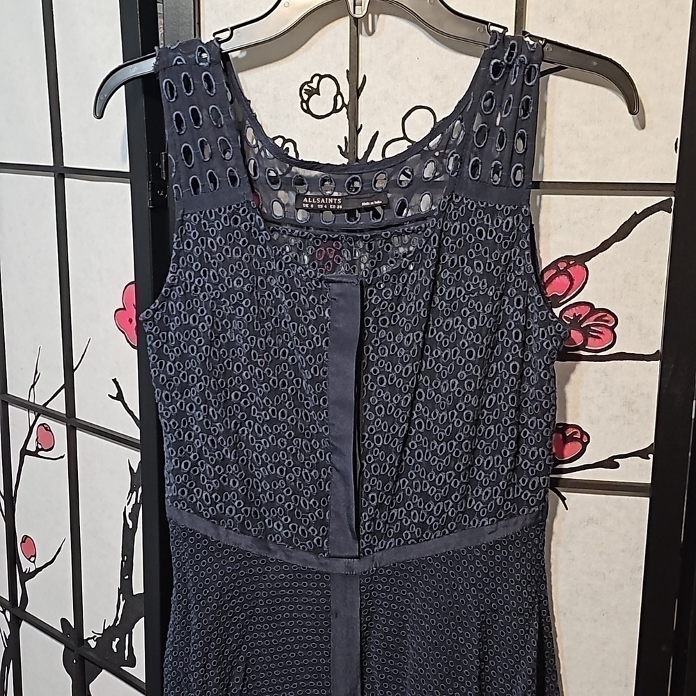 All Saints Navy Eyelet Dress Size 4‎ - Picture 3 of 7